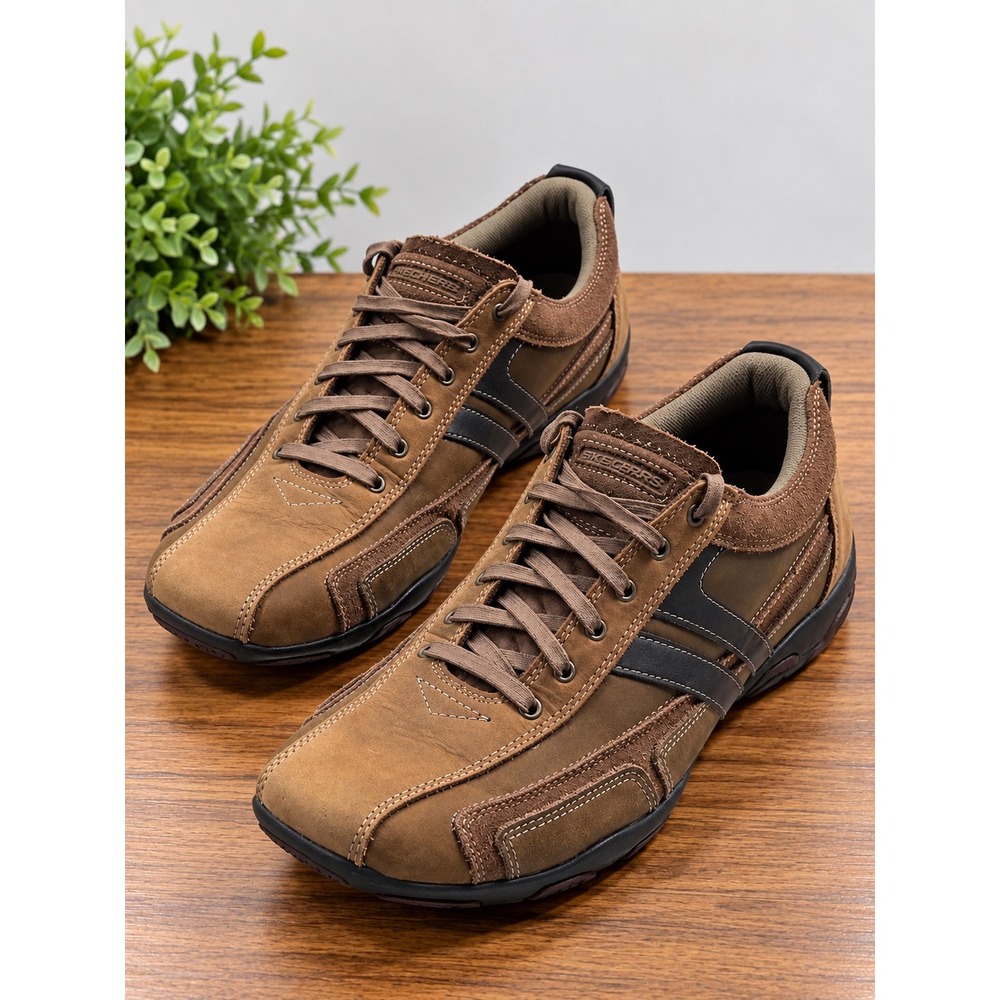 Skechers Mens Brown Leather Suede Casual Oxford Sneakers Model 62951 Size 10.5